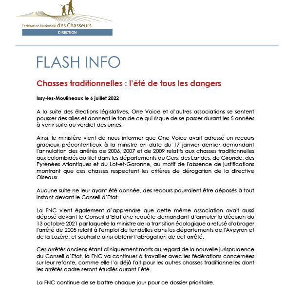 20220706 flash info chasses traditionnelles